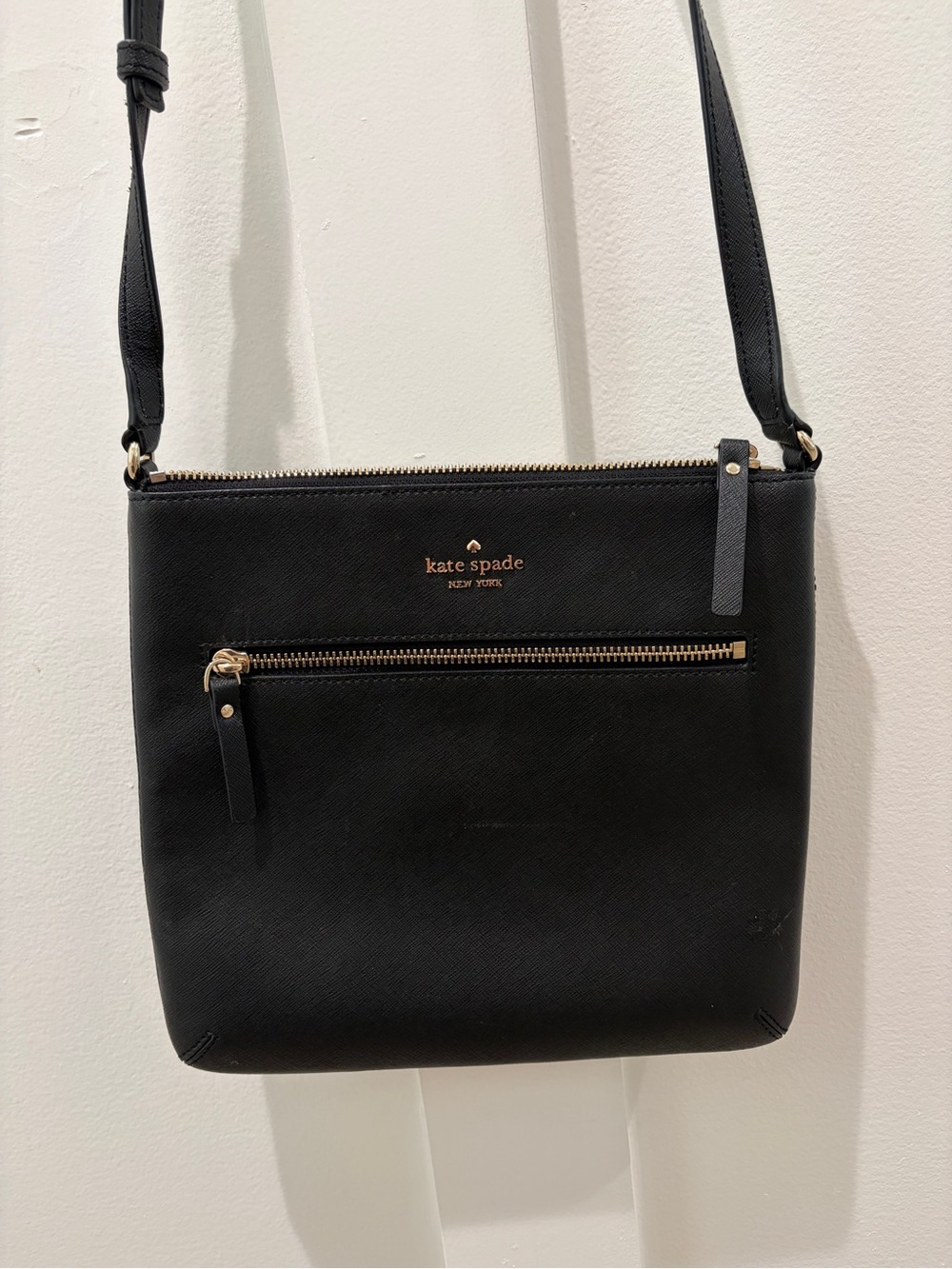 kate spade Black Saffiano Leather Crossbody with Gold Hardware